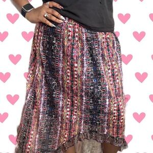 No Boundaries Colorful Pink and Yellow Midi Skirt with High-Low